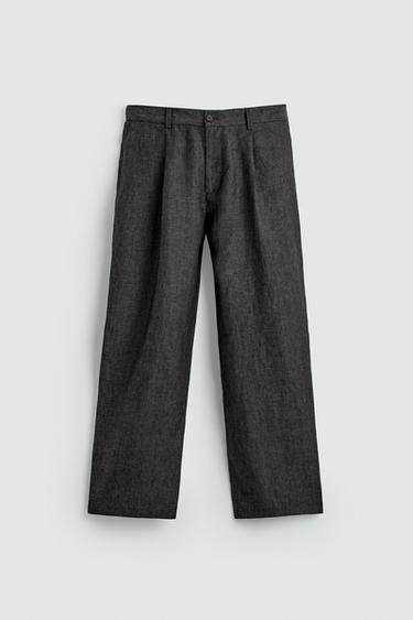 100% LINEN SUIT TROUSERS - Grey marl by Zara