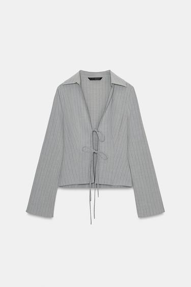 STRIPED SHIRT WITH BOWS - Grey marl by Zara