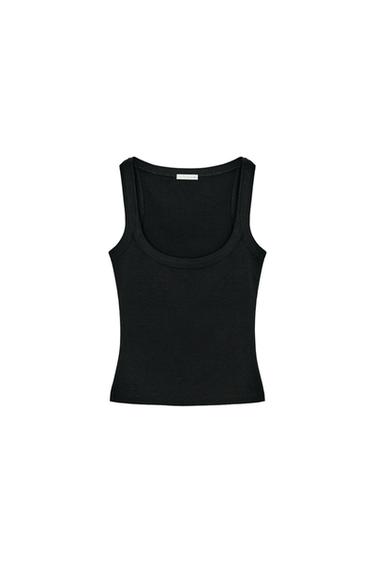 COTTON SLEEVELESS T-SHIRT - Black by Zara