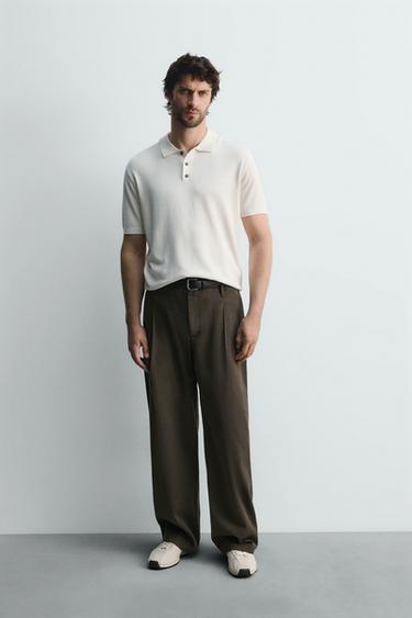 VISCOSE BLEND KNITTED POLO SHIRT - Oyster-white by Zara