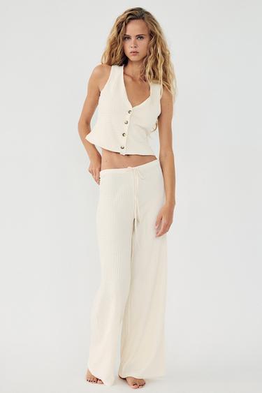 TEXTURED STRAIGHT-FIT TROUSERS - Ecru by Zara