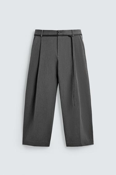 BALLOON TROUSERS WITH PLEATS AND BELT - Grey by Zara