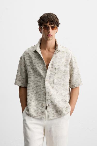 CONTRAST TEXTURED OVERSHIRT - Black / Ecru by Zara