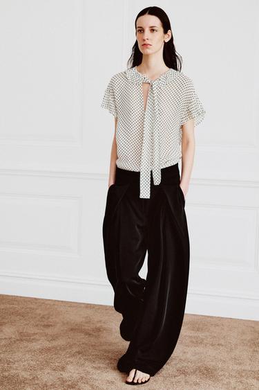 ZW COLLECTION POLKA DOT BLOUSE WITH TIES - White by Zara