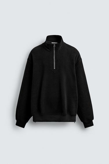 CORDUROY QUARTER-ZIP SWEATSHIRT - Black by Zara