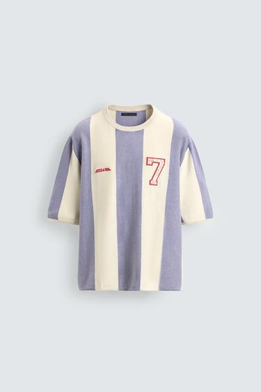 STRIPED EMBROIDERED PATCH KNIT T-SHIRT - Lilac by Zara