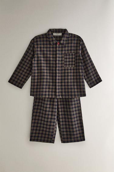 CHILDREN’S CHRISTMAS CHECK FLANNEL PYJAMA SET (SET OF 2) - red/navy by Zara
