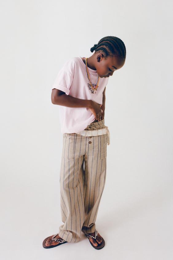 STRIPED LINEN BLEND BALLOON TROUSERS - Ecru / Blue by Zara - Image 0