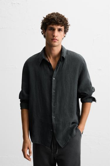 100% LINEN SHIRT - Anthracite grey by Zara
