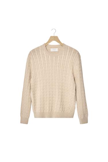 CABLE-KNIT COTTON BLEND JUMPER - Beige marl by Zara