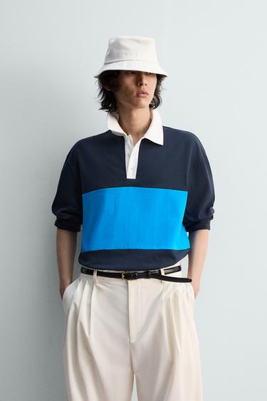 REGULAR FIT COLOUR BLOCK POLO SHIRT - Blue by Zara