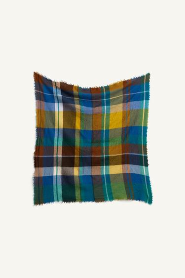 LIMITED EDITION WOOL CHECK SCARF - Turquoise green by Zara