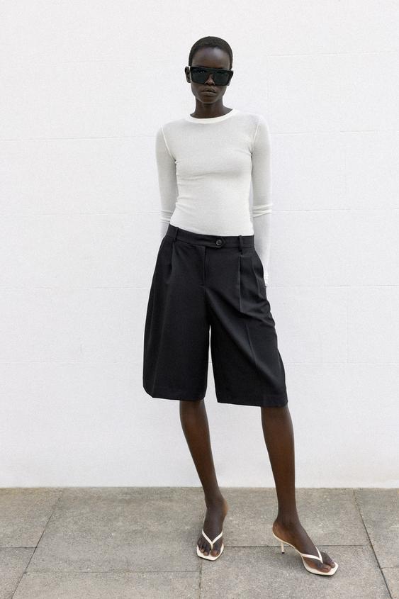 LONG PLEATED BERMUDA SHORTS - Black by Zara - Image 0