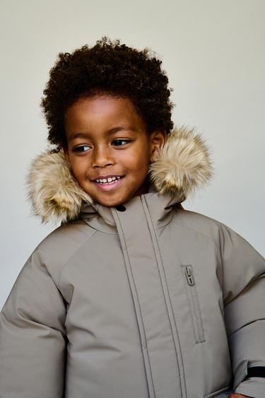 WATER-REPELLENT PARKA WITH DETACHABLE FAUX FUR HOOD - Taupe grey by Zara