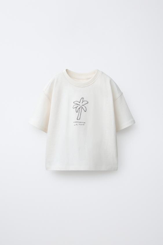 EMBROIDERED T-SHIRT - Mid-ecru by Zara - Image 0