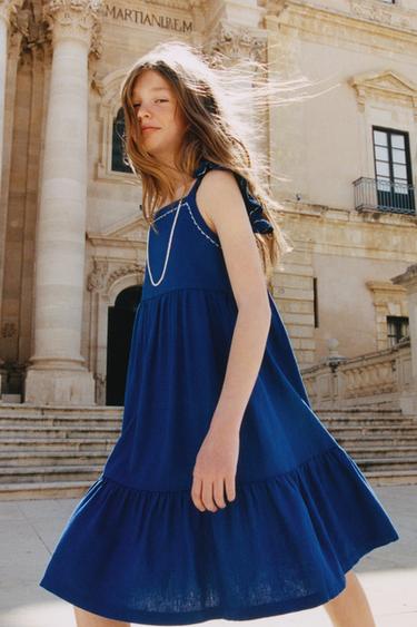 TOPSTITCHED LINEN BLEND DRESS - Bluish by Zara