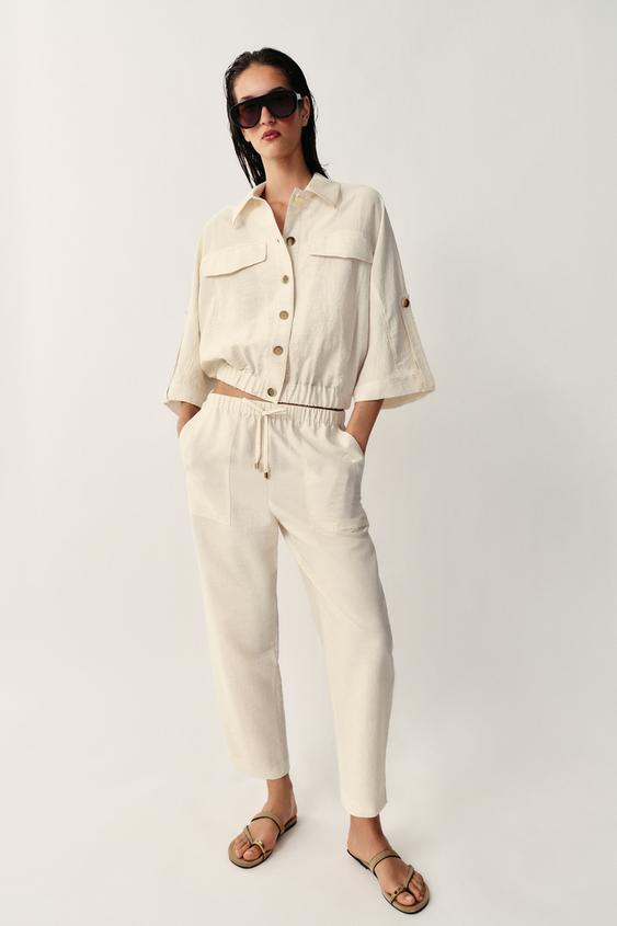 ELASTIC WAIST TROUSERS - Light beige by Zara - Image 0