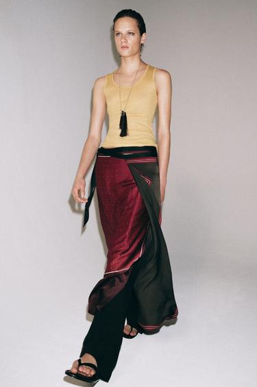 100% VISCOSE PRINTED SCARF PAREO - Burgundy by Zara