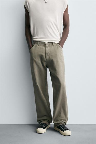 WASHED EFFECT CARPENTER TROUSERS - Light green by Zara