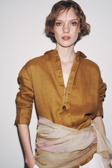 ZW COLLECTION 100% LINEN SHIRT - Ochre by Zara