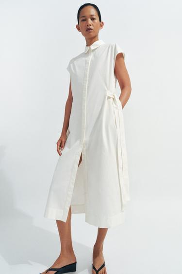 ZW COLLECTION SHIRT DRESS WITH TIES - White by Zara