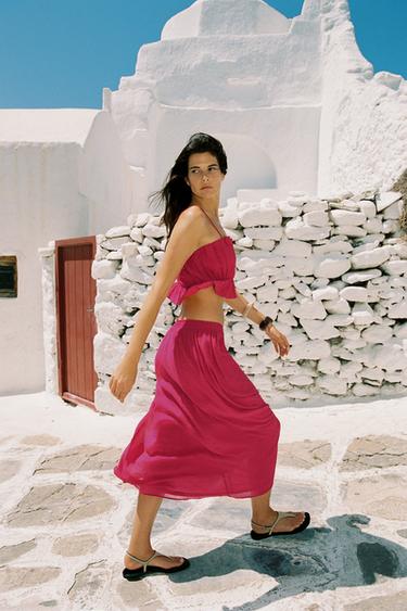 RUBBERISED PRINT MIDI SKIRT - Fuchsia by Zara