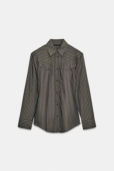 STRIPED POPLIN SHIRT - Brown-Blue by Zara