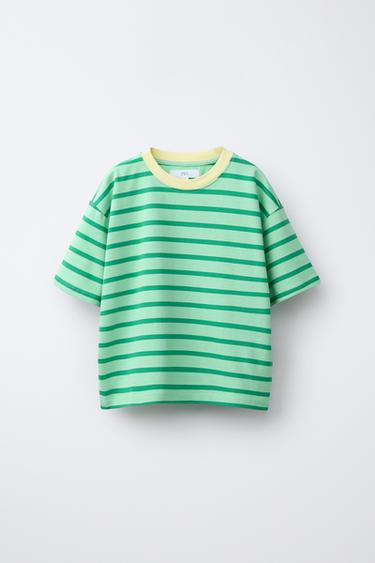 HEAVY WEIGHT STRIPED T-SHIRT - washed green by Zara