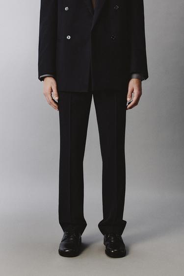 STRAIGHT-LEG WOOL BLEND SUIT TROUSERS - Navy blue by Zara
