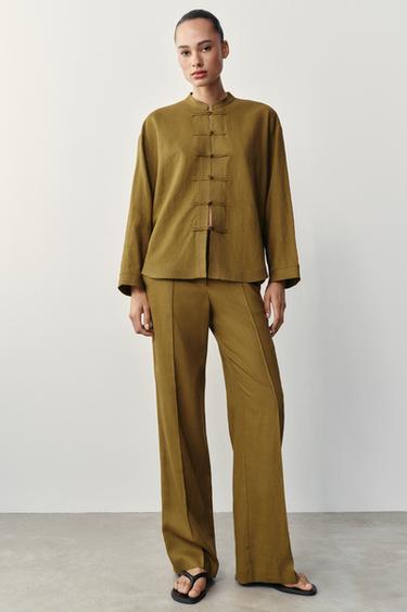 LINEN BLEND STRAIGHT-LEG TROUSERS - Oil by Zara