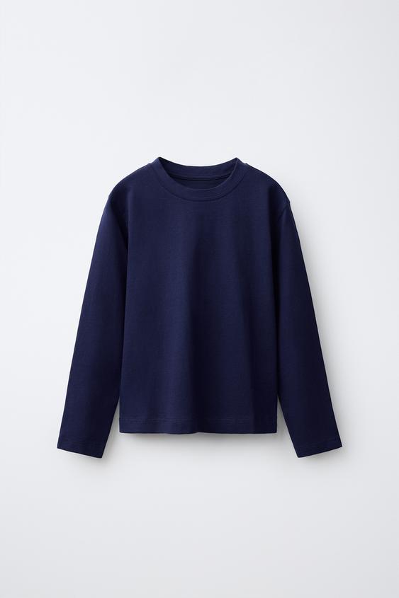 PLAIN LONG SLEEVE T-SHIRT - Blue / Indigo by Zara - Image 0