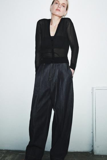 SEMI-SHEER KNIT CARDIGAN - Black by Zara