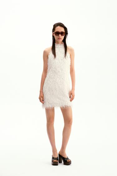 MINI KNIT FRINGE DRESS - Ecru by Zara
