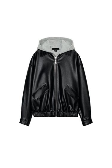 CONTRAST FAUX LEATHER JACKET - Black by Zara