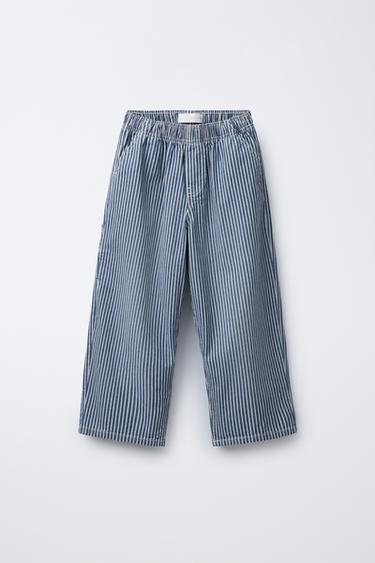 STRIPED BALLOON DENIM TROUSERS - Blue by Zara - Image 0