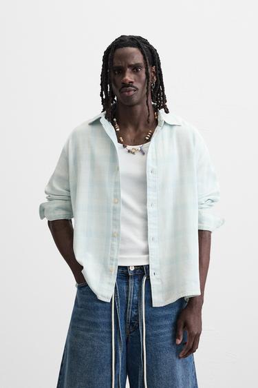 CHECK DENIM SHIRT - Light blue by Zara