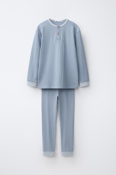 6-14 YEARS/ PLAIN TEXTURED PYJAMAS - Blue by Zara
