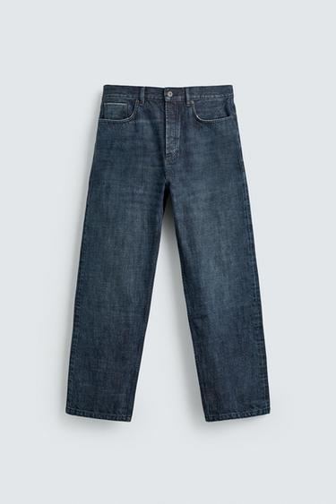 RELAXED ANKLE FIT SELVEDGE JEANS - Navy blue by Zara