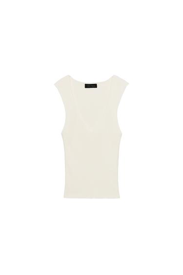 RIBBED KNIT V-NECK TOP - White by Zara