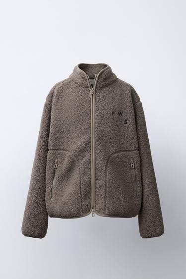 FAUX SHEARLING JACKET WITH EMBROIDERED TEXT - Brown by Zara
