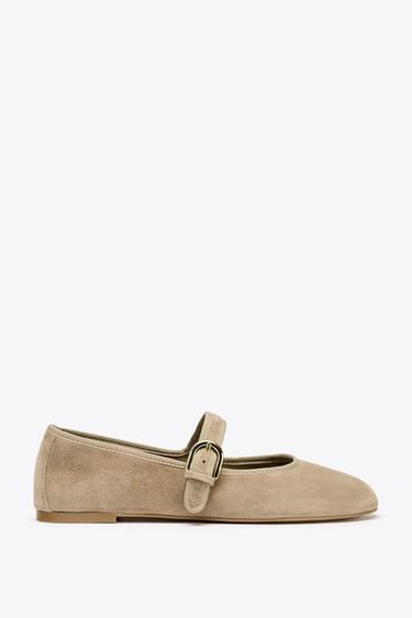 SUEDE STRAP BALLET FLATS - Sand Brown by Zara