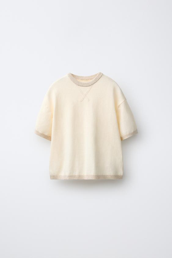 KNIT T-SHIRT WITH COTTON AND LINEN - Light beige by Zara - Image 0