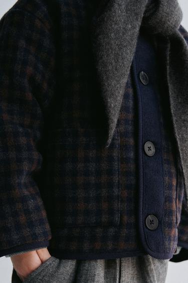 CHECK TEXTURED COAT WITH WOOL - Navy blue by Zara