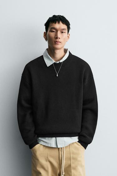 COTTON TEXTURE SWEATER - Black by Zara
