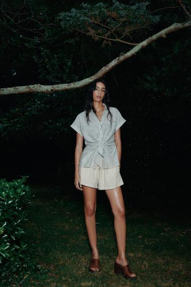 STRIPED KNOTTED LINEN BLEND SHIRT - Green / Ecru by Zara