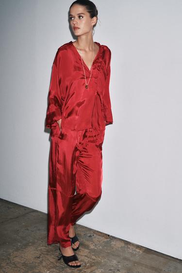 LIMITED EDITION SATIN TROUSERS - Dark red by Zara - Image 0
