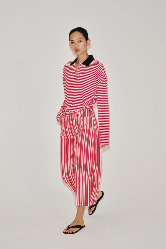 STRIPED POLO SHIRT - Ecru / Red by Zara - Image 0