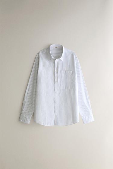 STRIPED COTTON POPLIN SHIRT - Blue by Zara