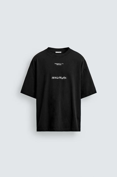 SHORT SLEEVE SWEATSHIRT WITH SLOGAN PRINTS - Black by Zara