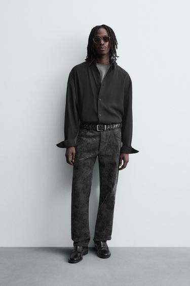 ABSTRACT JACQUARD STRAIGHT-LEG JEANS - Black by Zara